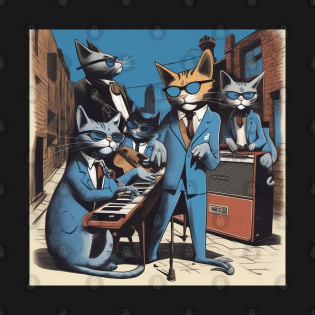 Jeffy and The Alley Cats, a Blues Band from the 1960’s made up of cats, by Musical Art By Andrew