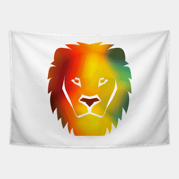 Cute Color Gradient Lion Shape Head Drawing Tapestry by Play Zoo