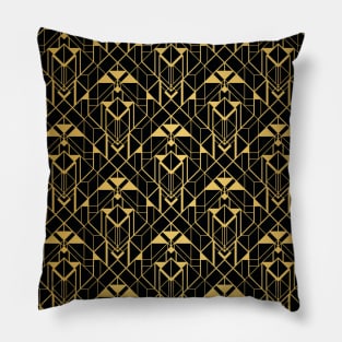 Black and Gold Vintage Art Deco Diamond Triangles Geometric Pattern Pillow