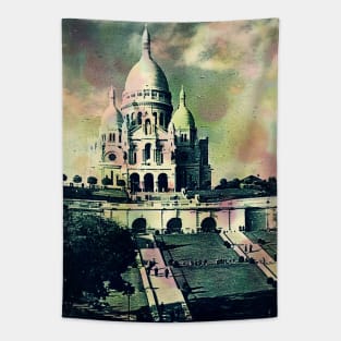 Sacré Coeur vintage Photo with colorful dots Tapestry