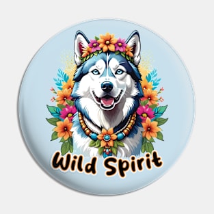 Wild Spirit - Bohemian Husky in Flowers Pin