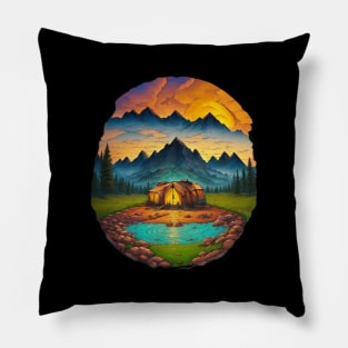 Camping Since Vintage Retro Sunset Tent Pillow