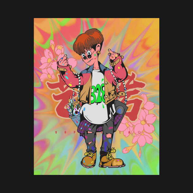 Dope asian artist boy passing through illustration by slluks_shop