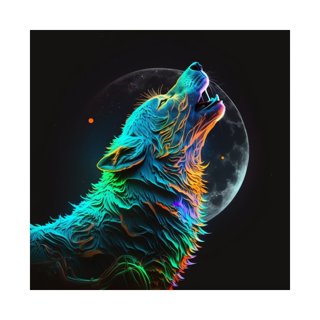 Neon Wolf Howling at the Moon 2 by AstroRisq