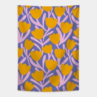 Boho tulips flower pattern in lavender and yellow Tapestry