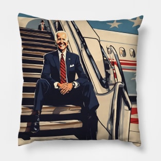 Joe Biden on Plane Stairs Pillow