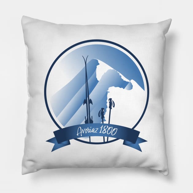 Avoriaz off piste ski Pillow by leewarddesign