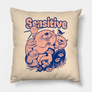 sensitive - blue/peach Pillow