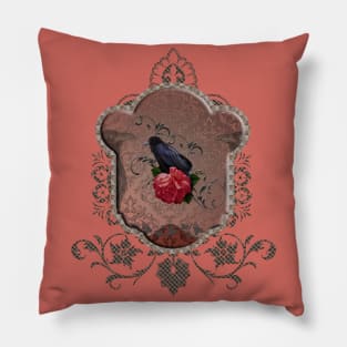 Wonderful crow on elegant damask background Pillow