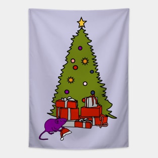 Rat with Santa Hat and Christmas Tree Tapestry