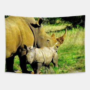 African Wildlife Photography Rhinoceros Mother and Calf Tapestry