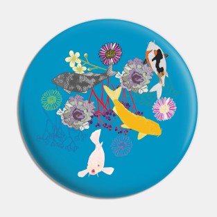 Swimming koi carp in flowers Pin