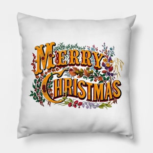 Vintage Style Merry Christmas Holiday Greeting Vector Art Pillow