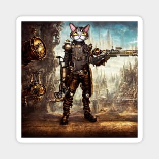 Steampunk Pirate Cat With Fantasy Rifle Magnet