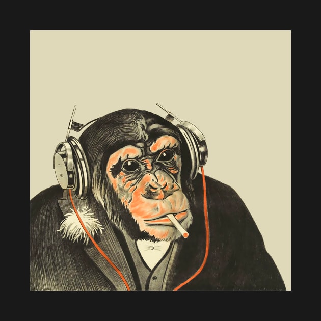 Circus Series Smoking Chimp With headphones by allovervintage