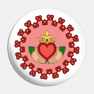 Claddagh and Red Knotwork on Pink Pin