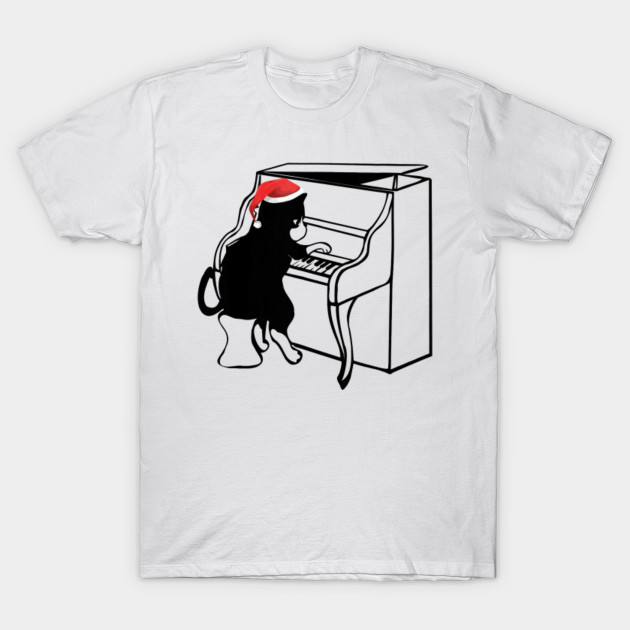 Funny Christmas Cat Shirt Cat Playing Piano In Santa Hat Funny