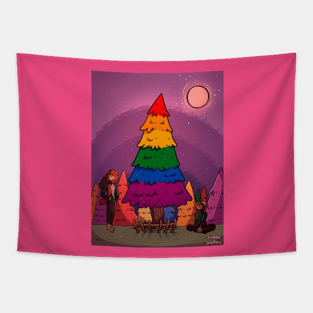 Lgbtq+ christmas tree rainbow gift design Tapestry by DorothyGoesGlamping