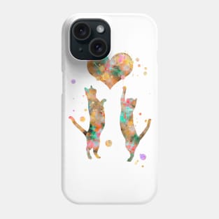 Cat Couple With Heart Watercolor Painting Gold Phone Case