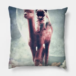 Funny Space Pug Riding On Alpaca Unicorn Pillow