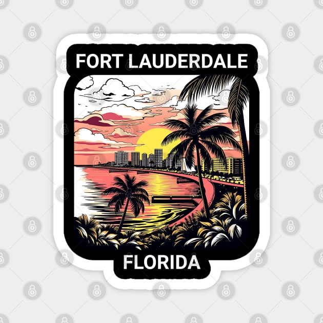 Vintage Fort Lauderdale Florida Beach - Retro 70s Spring Break Gift Magnet by Pixel Threads 