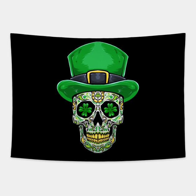 St. Patrick’s Day Sugar Skull Tapestry by KAWAIITEE