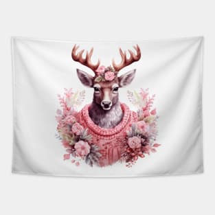 Pink Christmas Deer Tapestry