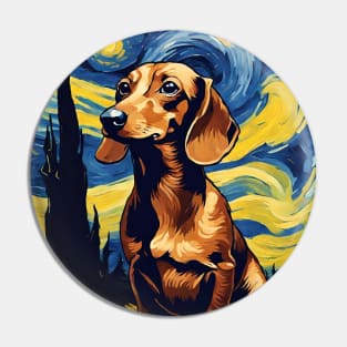 Cute Dachshund Dog Breed Painting in a Van Gogh Starry Night Art Style Pin