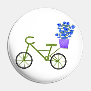 Green bicycle and blue flower basket Pin