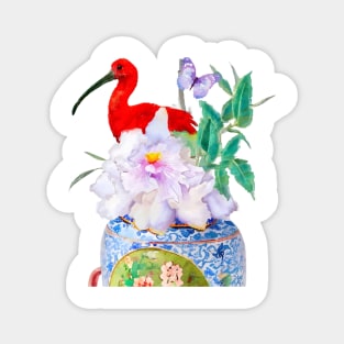 Red ibis and chinoiserie jar Magnet