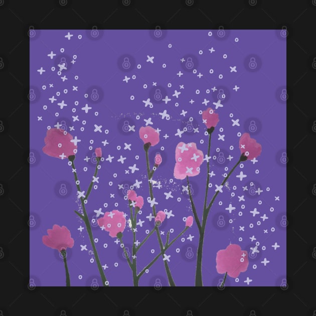 Cute Little Pink Flowers in Purple Background by aybe7elf