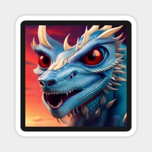 Baby Blue Dragon with White Spikes and Big Red Eyes Magnet