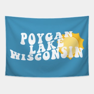 Sunshine in Poygan Lake Wisconsin Retro Wavy 1970s Summer Text Tapestry