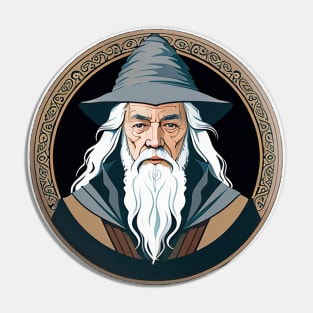 Round Icon of a Wizard in Grey Pin