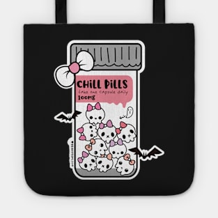 chill pills cute skull cartoon Tote