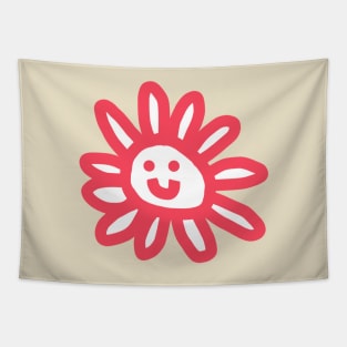 Red Daisy Flower Smiley Face Graphic Tapestry