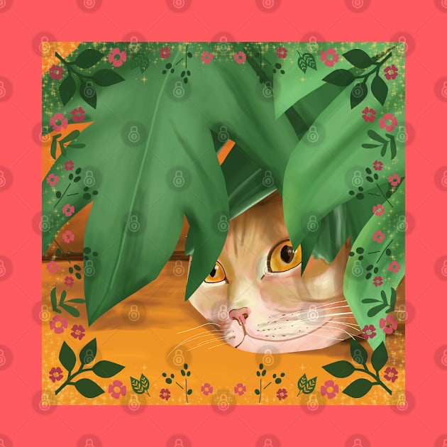 Cat hidden under leaf by Mimie20