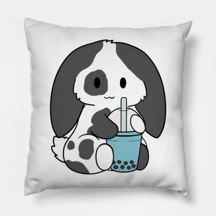 Spotted Black Bunny Blue Bubble Tea Pillow