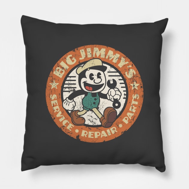 Big Jimmy's Service Repair & Parts Vintage Auto Shop Pillow by SilverfireDesign