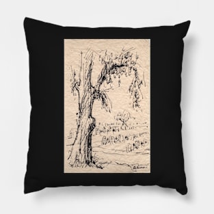 Los Angeles Veteran's Memorial Tree Ink Sketch Pillow