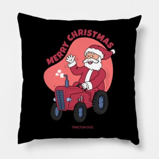 Merry Christmas Santa Driving A Tractor Pillow