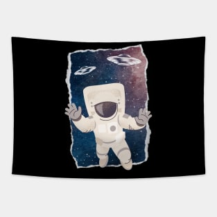 Floating astronaut Ufo alien abduction funny cute spaceship moon mars cosmic space Tapestry