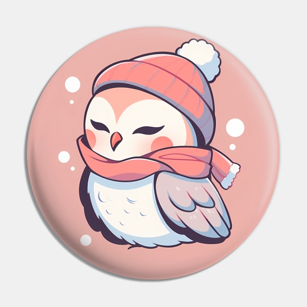 Cute Adroable Kawaii Baby Owl Wearing a Hat and Scarf Pin by designs4days