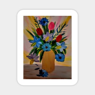 abstract tulips and daffodils in a gold vase Magnet