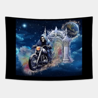 Hell to Heaven Skeleton Motorcycle Rider Tapestry