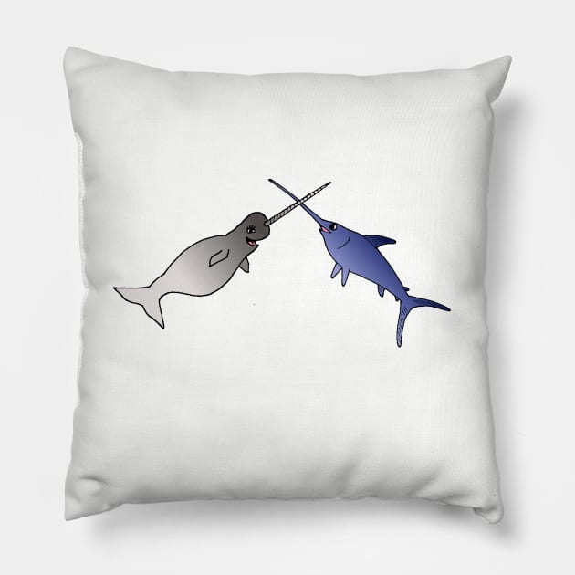 En Garde! Narwhal vs Swordfish Pillow by TeamKeyTees