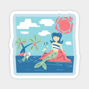 Sunbathing Mermaid on Tropical Island Beach Mid-Century Modern Inspired Magnet