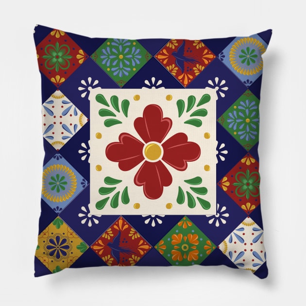Mexican Talavera Floral Pattern by Akbaly Pillow by Akbaly