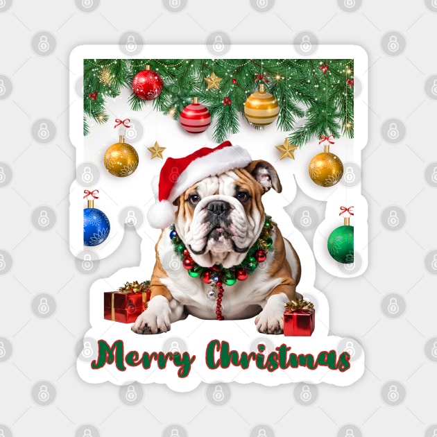 Santa English Bulldog Merry Christmas! Magnet by Doodle and Things