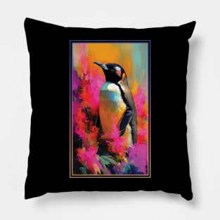 Penguin Vibrant Tropical Flower Tall Digital Oil Painting Portrait Pillow